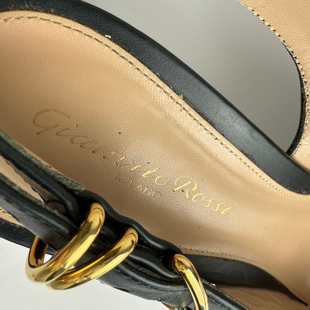 Gianvito Rossi Black Leather Pointed Toe Buckle Slingback Pumps Shoes 40 US 10 - Picture 6 of 8